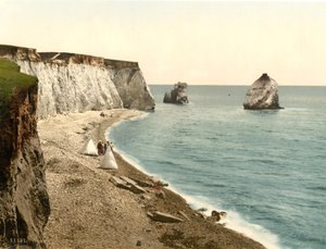 Freshwater Bay Arch ve Stag Rocks, Wight Adası, İngiltere, c.1900 by Detroit Publishing Co.