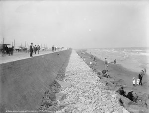 Deniz duvarı ve plaj, Galveston, Teksas, 1910-20