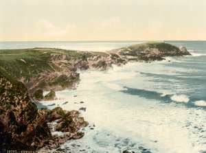 Towan Head, Newquay, Cornwall, İngiltere, Fotokrom Baskı, c.1900 by Detroit Publishing Co.