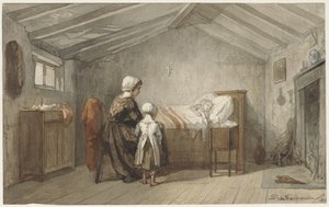 Anne ve kızı bir çocuğun hasta yatağında by Diederik Franciscus Jamin