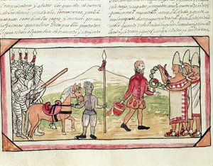 Fol.208v Hernando Cortes (1485-1547) ve Montezuma