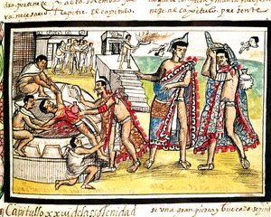 Fol.70v İnsan Kurbanı, 'Codex Duran' 1579'dan (parşömen)