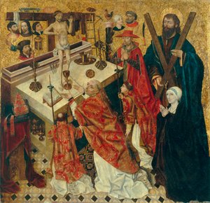 Messe de saint Gregoire - Büyük Aziz Gregory Ayini - Diego de la Cruz tarafından yapılan resim (aktif 1482-1500) - 1480