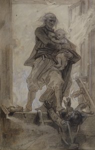 Lantenac Markisi bir çocuğu kurtarıyor, Victor Hugo (1802-85) tarafından Quatre-vingt-treize