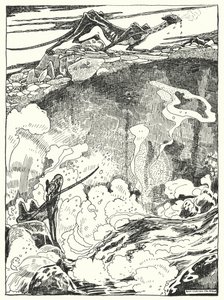 "Ejderha yavrularını içmek ve kendilerini temizlemek için Havuza indiklerini gördük" (gravür) by Dion Clayton Calthrop