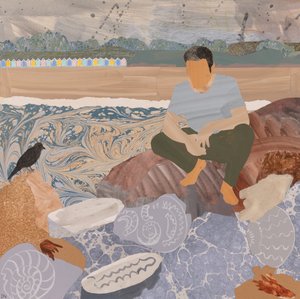 Plaj kulübeleri ve fosiller (kolaj) by Dione Verulam