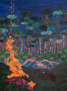 Brunnhilde ve Ren Nehri kıyısındaki ateş (kolaj)