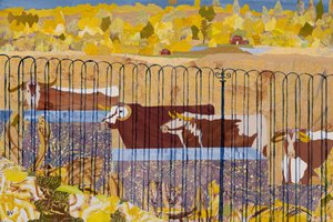 Susamış uzun boynuzlular, sıcak yaz (kolaj) by Dione Verulam