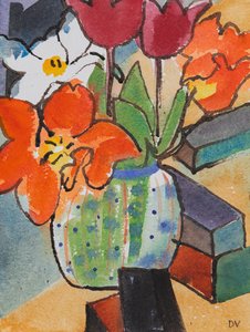 Laleler (suluboya ve mürekkep) by Dione Verulam