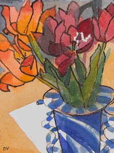 Laleler (suluboya ve mürekkep) by Dione Verulam