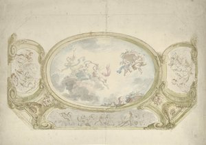 Tavan boyama tasarımı: alegorik temsili olan oval, macunlu sahnelerle çevrili by Dionys van Nijmegen (possibly)