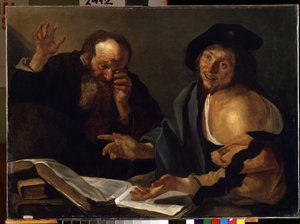 """"Herakleitos ve Demokritos"" Yunan filozofları Efesli Herakleitos (Herakleitos) (MÖ 535-475) ve Demokritos (Demokritos) (MÖ 460-370). Theodore van Baburen