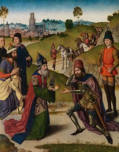 İbrahim ve Melchizedek'in Buluşması, Kutsal Ayinin Altarpiece'inden detay, yaklaşık 1464-68 (panel üzerine yağlıboya)