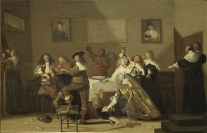 Meyhane Sahnesi - Hals, Dirck (1591-1656) tarafından Taverna Sahnesi. ahşap üzerine yağ