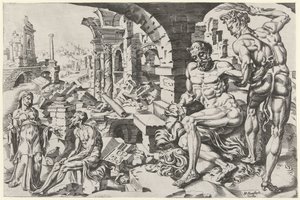 Eyüp Şeytan tarafından kırbaçlanır by Dirck Volckertsz. Coornhert (attributed to)