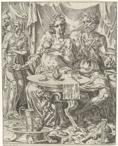Judith ve Holofernes bir ziyafetin tadını çıkarıyor Judith ve Holofernes (dizi adı) by Dirck Volckertsz. Coornhert (attributed to)