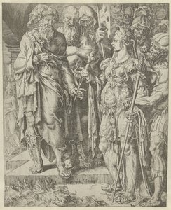 Tamar teminat gösterir Yahuda ve Tamar Tarihi (dizi başlığı) by Dirck Volckertsz. Coornhert (attributed to)