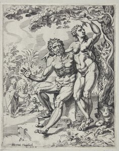 Adem ve Havva yasak meyveyi alıyor by Dirck Volckertsz. Coornhert