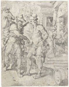 İyi Samaritan hancıya para ödüyor İyi Samiriyeli benzetmesi (dizi başlığı) by Dirck Volckertsz. Coornhert