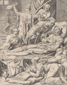 Ölüm Yatağında Zengin Adam, Lazarus ve Zengin Adam Meselinden, levha 2, 1551.