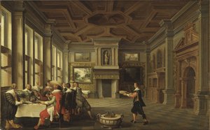 Diner distingue dans un interieur - Bir İç Mekanda Seçkin Akşam Yemeği Şirketi, Delen, Dirck van (c. 1605-1671). Tuval üzerine yağlıboya