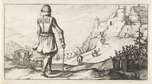 Adam bir dağ manzarası içinde Gambeson Hollandalı kadın ve erkek kostümleri, 1622 (dizi adı) by Dirk Eversen Lons