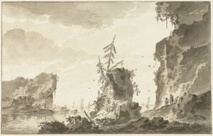 Gemiler ve balıkçılar ile kayalık sahil by Dirk Kuipers