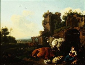 Çobanlı Manzara, c.1670 (panelde yağlı boya) by Dirk van Berghen