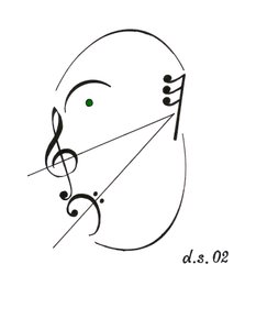 Diminuendo yüzü - diminuendo için müzik sembolü ve çeşitli diğer müzik notasyonları kullanılarak çizilen şarkı söyleyen bir yüz