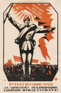 1 Mayıs emek bayramıdır. Yaşasın proletaryanın uluslararası birliği! - Moor, Dmitri Stachievich (1883-1946) - 1920 - Renkli litografi - 107x71 - Rusya Devlet Kütüphanesi, Moskova