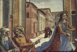 Tapınaktaki Meryem Ana (fresk) (detay) by Domenico Ghirlandaio