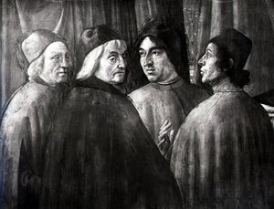 Tapınaktaki Zacharias, erkek grubun detayı by Domenico Ghirlandaio