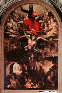Saint Michael Chasing Asi Melekler Domenico Beccafumi (1486-1551) tarafından Tablo 1526-1530 yakl. Güneş.348x225 cm. Siena, San Niccolo al Carmine Kilisesi