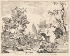 Sulama Deliğinde Çoban ve Sürü ile Manzara by Domenico Bernardo Zilotti