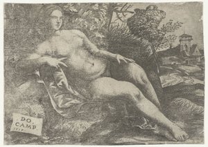 Manzarada uzanmış Venüs by Domenico Campagnola