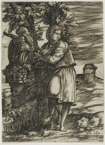 Çoban ve Eski Savaşçı by Domenico Campagnola