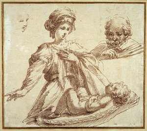 Kutsal Aile (kağıt üzerinde kalem ve mürekkep) by Domenico Campagnola