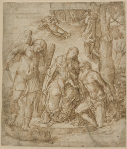 Aziz Michael ve Jerome ile Bakire ve Çocuk, c.1520-25 by Domenico Campagnola