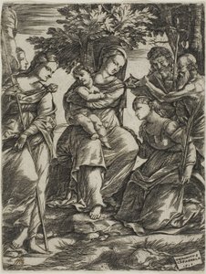 Azizler ile Bakire ve Çocuk by Domenico Campagnola