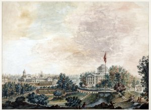 Palais de Pavlosk (1782-1786) - Pavlovsk Sarayı - Domenico Felice Lamoni (1745-1830). Kağıt üzerine suluboya ve beyaz renk, 1786