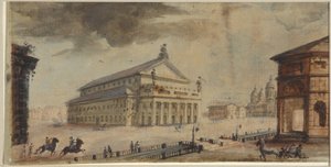 Saint Petersburg İmparatorluk Bolşoy Kamenny Tiyatrosu - Domenico Felice Lamoni (1745-1830). Kağıt üzerine suluboya ve beyaz renk, 1783