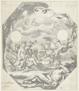 Mitolojik bir alegori içeren bir kadran tasarımı by Domenico I Piola (attributed to)
