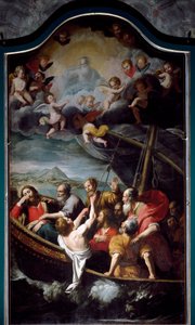 Aziz Nicholas fırtınayı yatıştırır. Domenico Fiasella dit il Sarzana (1589-1669) Sestri Ponente tarafından tablo, Santa Maria dell