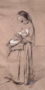 Domenico Induno tarafından terkedilmiş anne, kağıt üzerine kalem by Domenico Induno