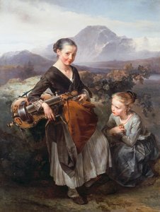 Hurdy gurdy oynayan kadın, Domenico Induno (1815-1878), tuval üzerine yağlı boya by Domenico Induno
