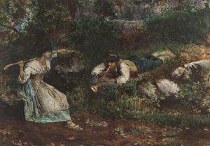 Bir Çoban tarafından kur yapılan bir İtalyan Contadina (kağıt üzerinde wc) by Domenico Pennacchini