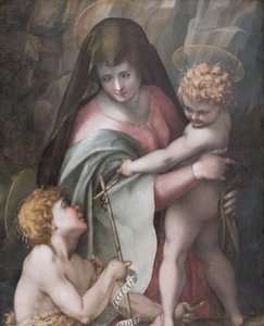 Madonna ve Çocuk, Genç St John, Domenico Puligo ile birlikte (panel üzerine yağlıboya)