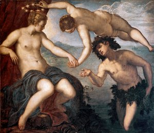 Bacchus, Venüs ve Ariane Boyama Tintoretto veya Tintoret (Jacopo Robusti) (1518-1594) 1577-1580 Güneş. 146x167 cm Çini antik kolej, Doge Sarayı, Venedik