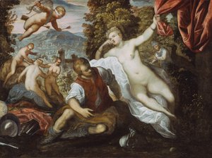 Bir Manzarada Cupid ve Üç Güzeller ile Venüs ve Mars by Domenico Robusti Tintoretto