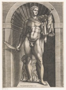 Bir savaşçı heykeli Speculum Romanae Magnificentiae (dizi başlığı) by Domenico Vito